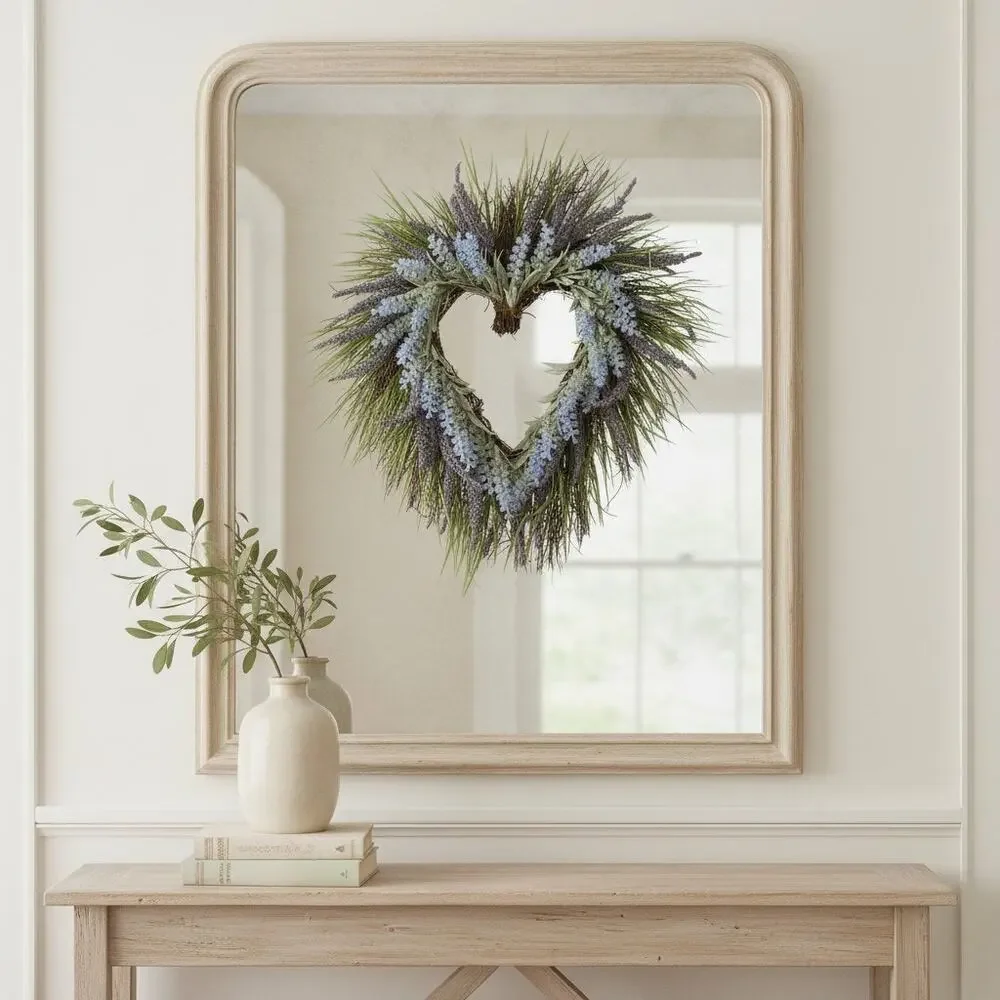 Heart Shaped Lavender Wreath-Faux Floral-Farmhouse-Cottage Door-Wedding-Purple